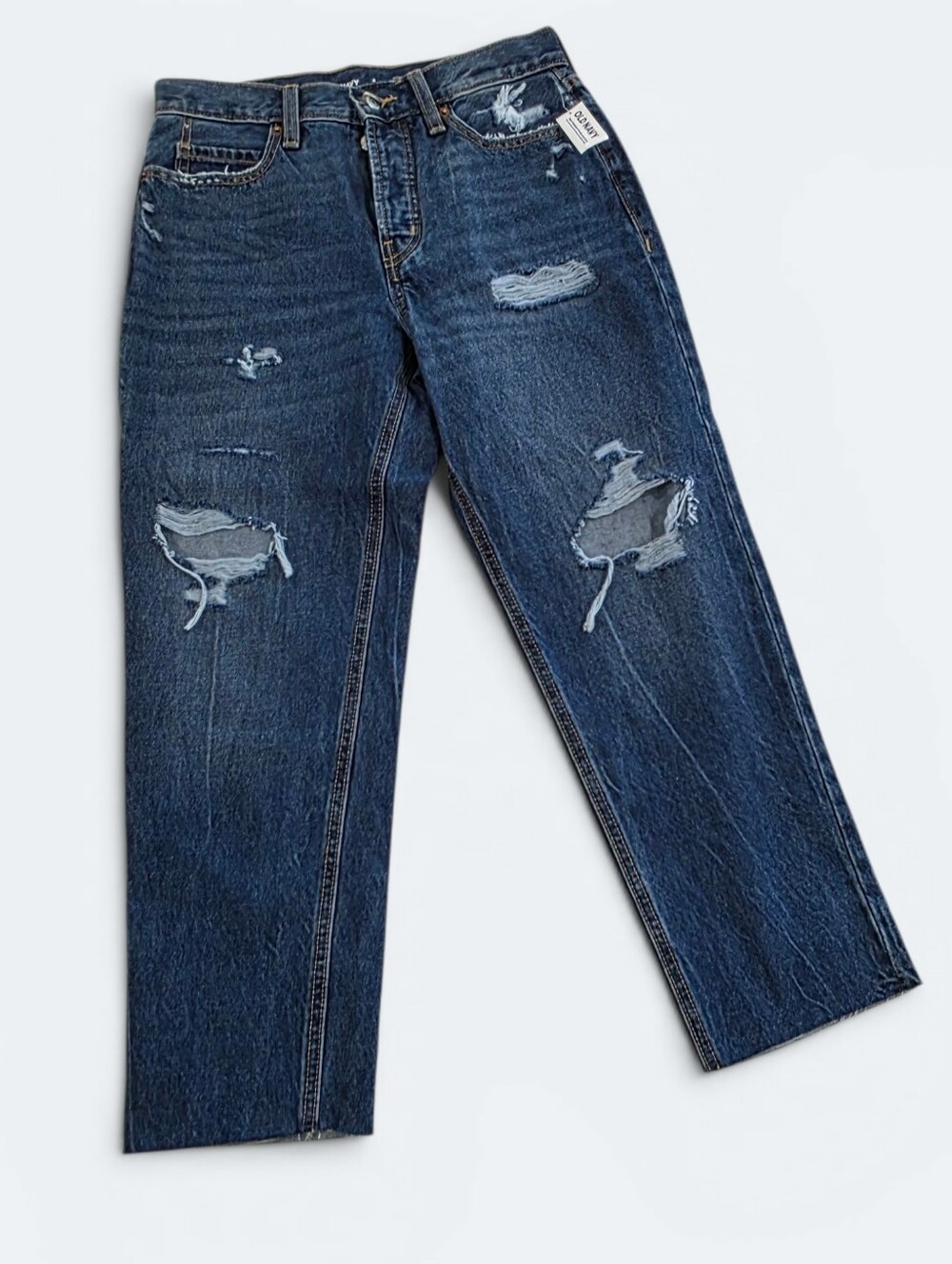 NWT Old Navy Extra High Rise Sky-Hi Straight Jeans 4 Petite Distressed